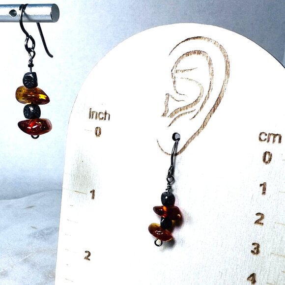 OOAK Silver 925 Earrings Artisan Made Cognac Amber Dangle Earrings Wire Hooks - Picture 4 of 6